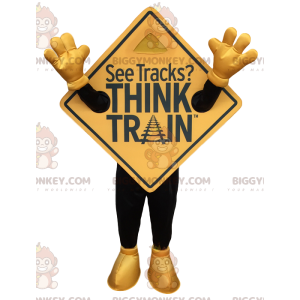 Mens BIGGYMONKEY™ Mascot Costume with Gold Road Sign –