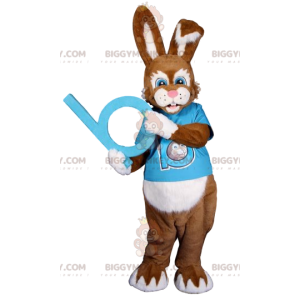 Brown Bunny BIGGYMONKEY™ Maskottchen-Kostüm mit blauem