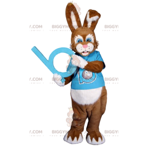 Στολή μασκότ Brown Bunny BIGGYMONKEY™ με μπλε φανέλα