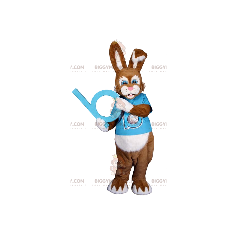 Disfraz de mascota Brown Bunny BIGGYMONKEY™ con camiseta azul Disfraz de mascota Brown Bunny BIGGYMONKEY™ con camiseta azul