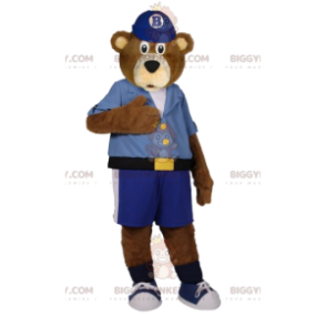 BIGGYMONKEY™ Μασκότ Κοστούμι καφέ αρκούδας σε μπλε σορτς και
