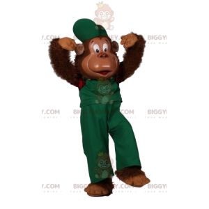 BIGGYMONKEY™ Maskotkostume Comic Monkey i grønne overalls -