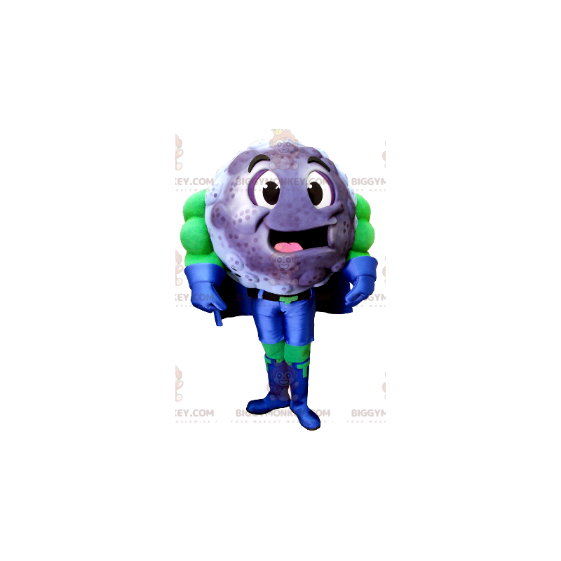 Costume de mascotte BIGGYMONKEY™ de myrtille de cassis en tenue Costume de mascotte BIGGYMONKEY™ de myrtille de cassis en tenue