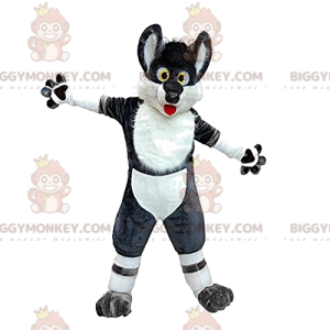 Costume da mascotte BIGGYMONKEY™ lupo bianco e nero pazzo e