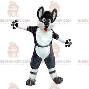 Crazy and Fun Black and White Wolf BIGGYMONKEY™ Mascot Costume