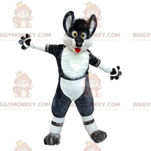 Bláznivý a zábavný kostým maskota černého a bílého vlka BIGGYMONKEY™ - Vlk maskoti - BIGGYMONKEY_011837 - BiggyMonkey.com