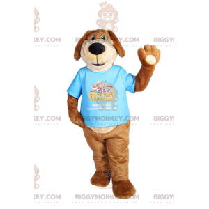 Funny Brown Dog BIGGYMONKEY™ Mascot Costume With Blue T-Shirt -