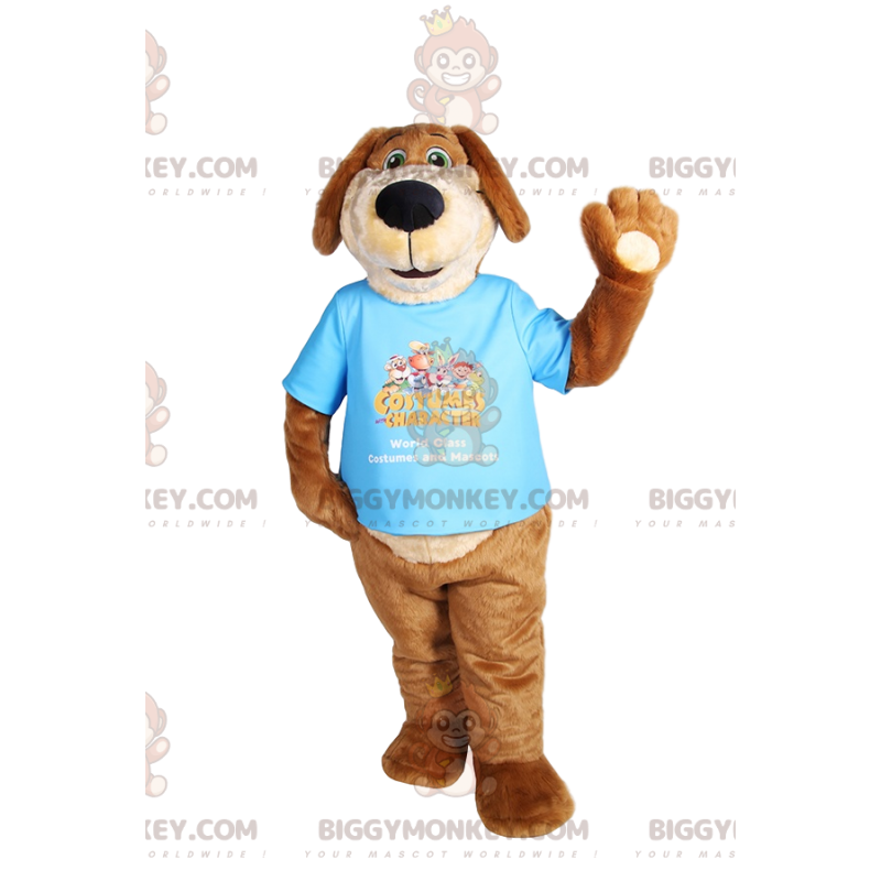 Grappige bruine hond BIGGYMONKEY™ mascottekostuum met blauw