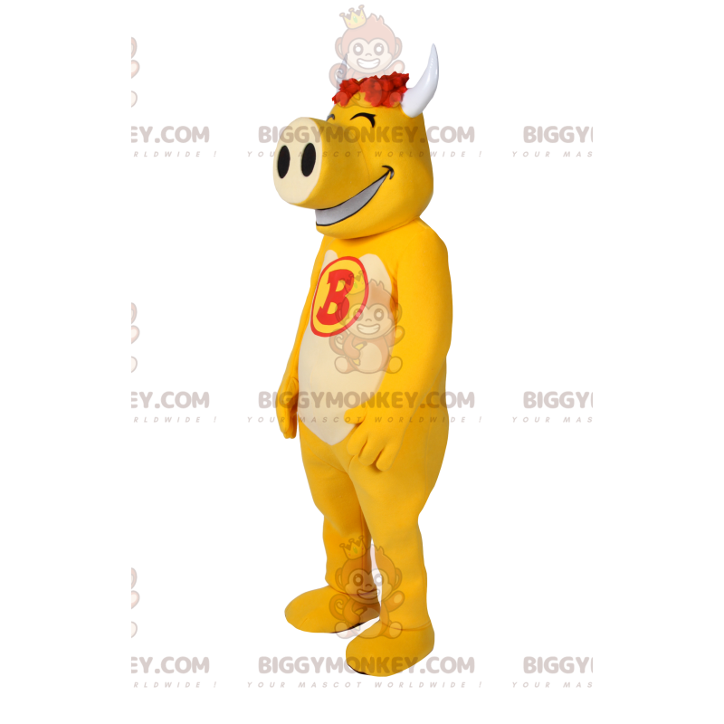 Costume da mascotte BIGGYMONKEY™ di maiale giallo molto Costume da mascotte BIGGYMONKEY™ di maiale giallo molto