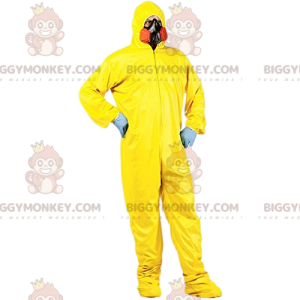 Protective yellow suit for man with gas mask - Biggymonkey.com