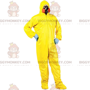 Traje protector amarillo para hombre con máscara antigás -
