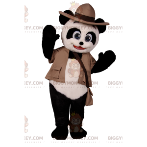 Panda BIGGYMONKEY™ Maskottchen-Kostüm mit Abenteurer-Outfit -