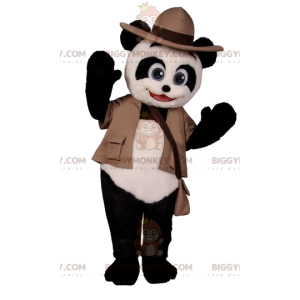 Kostium maskotki Panda BIGGYMONKEY™ ze strojem poszukiwacza
