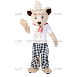 BIGGYMONKEY™ Bear Mascot Costume with Black and White Gingham