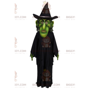 Grøn troldmand BIGGYMONKEY™ maskotkostume med kappe og sort hat