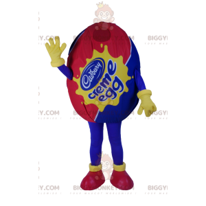 Chocolade-ei BIGGYMONKEY™ mascottekostuum, blauwe en rode kleur
