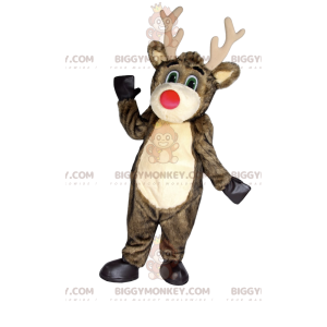 BIGGYMONKEY™ Big Red Nose Brown Reindeer Mascot Costume –