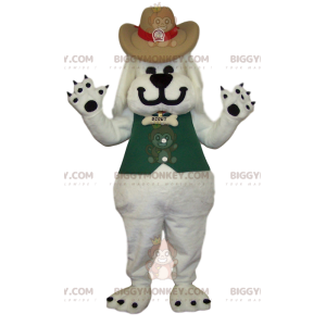 BIGGYMONKEY™ Cowboy Style White Dog Mascot Costume –