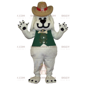 BIGGYMONKEY™ Cowboy Style Hvid Hunde Maskot Kostume -