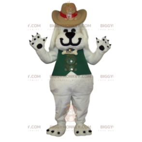 BIGGYMONKEY™ Cowboy Style White Dog Mascot Costume -