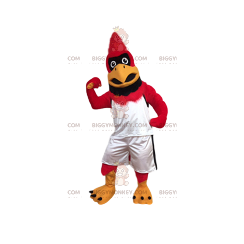 Costume de mascotte BIGGYMONKEY™ d'aigle rouge géant avec sa Costume de mascotte BIGGYMONKEY™ d'aigle rouge géant avec sa