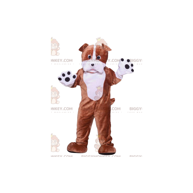 Ruskeavalkoinen koiran BIGGYMONKEY™ maskottiasu - Ruskeavalkoinen koiran BIGGYMONKEY™ maskottiasu -
