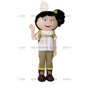 Στολή μασκότ BIGGYMONKEY™ Little Adventure Girl με σακίδιο