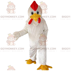 BIGGYMONKEY™ Mascot Costume White Super Chicken and Red Crest –