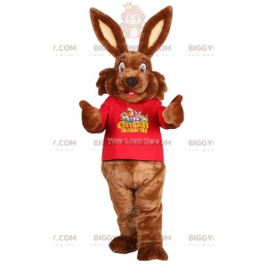 Brown Bunny BIGGYMONKEY™ Maskottchen-Kostüm und rotes Trikot -