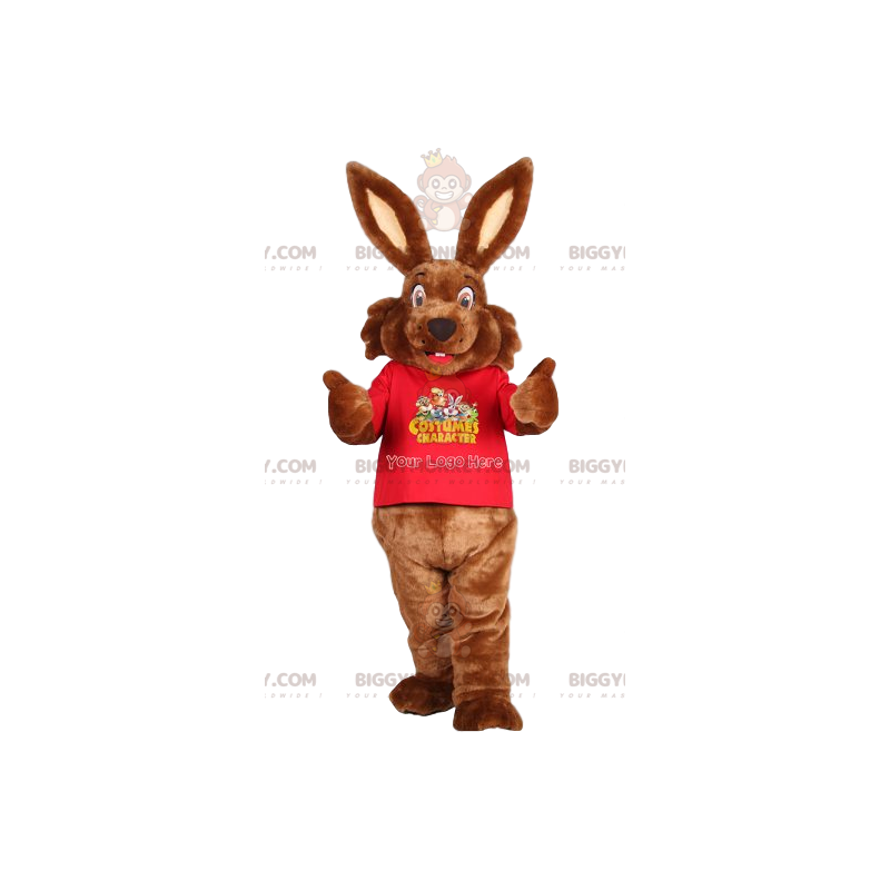 Brown Bunny BIGGYMONKEY™ maskotkostume og rød trøje - Brown Bunny BIGGYMONKEY™ maskotkostume og rød trøje -