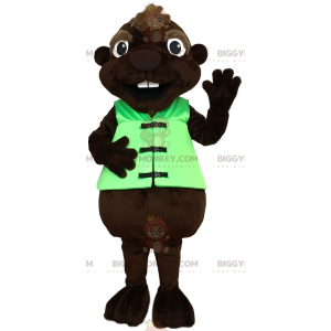 BIGGYMONKEY™ Beaver Mascot Costume with Green Vest -