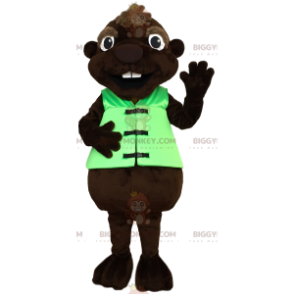 BIGGYMONKEY™ Biber-Maskottchen-Kostüm mit grüner Weste -