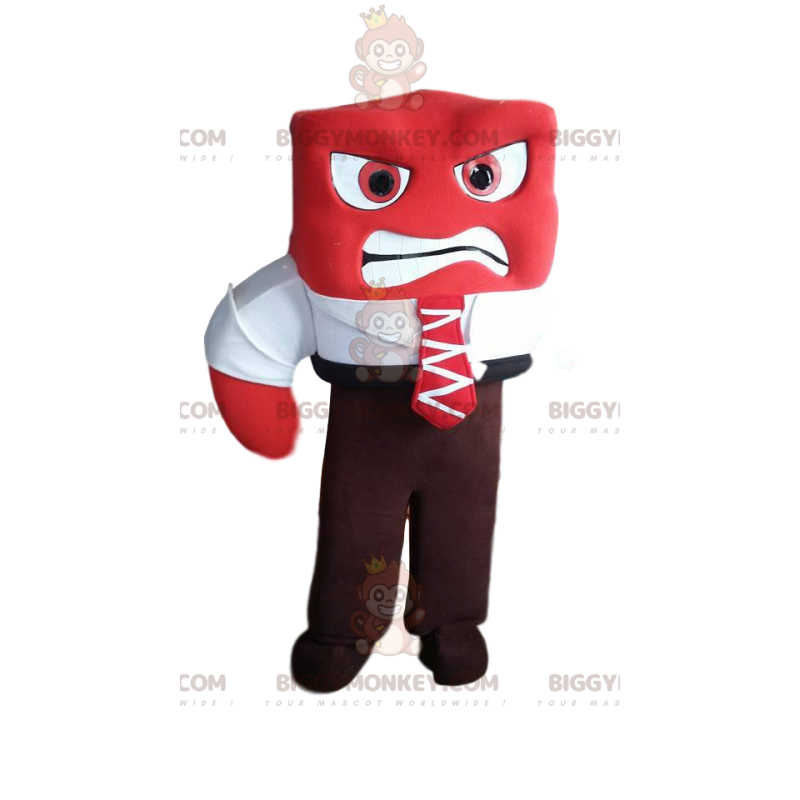 BIGGYMONKEY™ Mascot Costume Aggressive Red Man With Tie Suit -