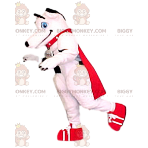 BIGGYMONKEY™ valkoinen koiran maskottiasu punaisella viittalla