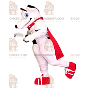 BIGGYMONKEY™ Disfraz de mascota de perro blanco con capa roja -