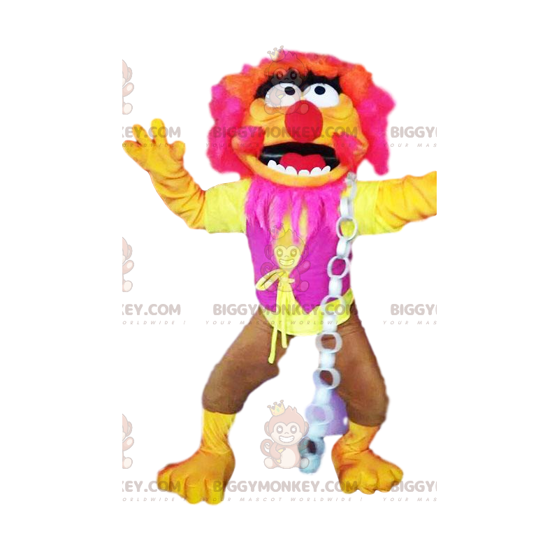 Costume de mascotte BIGGYMONKEY™ de monstre rose et jaune fluo Costume de mascotte BIGGYMONKEY™ de monstre rose et jaune fluo