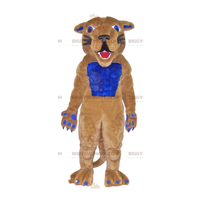 Smiling Beige and Blue Feline BIGGYMONKEY™ Mascot Costume -