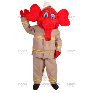 BIGGYMONKEY™ Maskottchenkostüm Roter Elefant im Feuerwehrkostüm