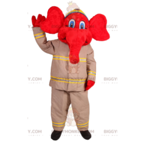 BIGGYMONKEY™ Maskottchenkostüm Roter Elefant im Feuerwehrkostüm
