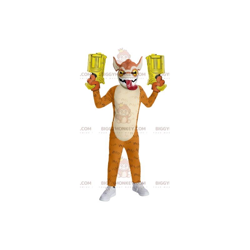 Orange Dragon BIGGYMONKEY™ Maskottchen-Kostüm, mit Gewehren - Orange Dragon BIGGYMONKEY™ Maskottchen-Kostüm, mit Gewehren -