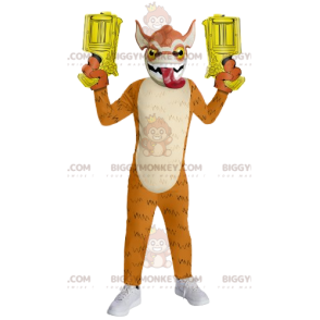 Orange Dragon BIGGYMONKEY™ Maskottchen-Kostüm, mit Gewehren -