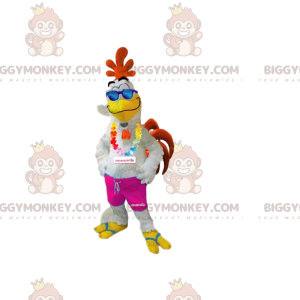Costume de mascotte BIGGYMONKEY™ de coq coloré et souriant