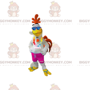  Costume da mascotte colorato Gallo sorridente BIGGYMONKEY™ con colletto hawaiano - BiggyMonkey.com