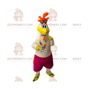 Kleurrijk lachende haan BIGGYMONKEY™ mascottekostuum met
