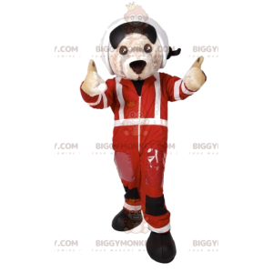 BIGGYMONKEY™ White Dog Race Driver Mascot Costume –