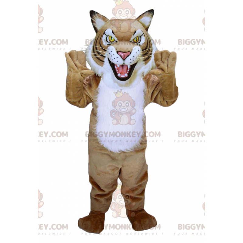 Beżowo-biały kostium maskotka tygrysa leopard Lynx BIGGYMONKEY™ Beżowo-biały kostium maskotka tygrysa leopard Lynx BIGGYMONKEY™