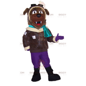 BIGGYMONKEY™ Maskottchen-Kostüm Brauner Hund im Flieger-Outfit