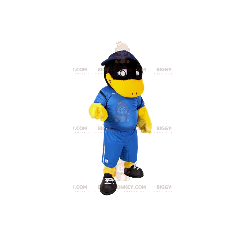 BIGGYMONKEY™ maskottiasu, musta ankka jalkapalloasussa - BIGGYMONKEY™ maskottiasu, musta ankka jalkapalloasussa -