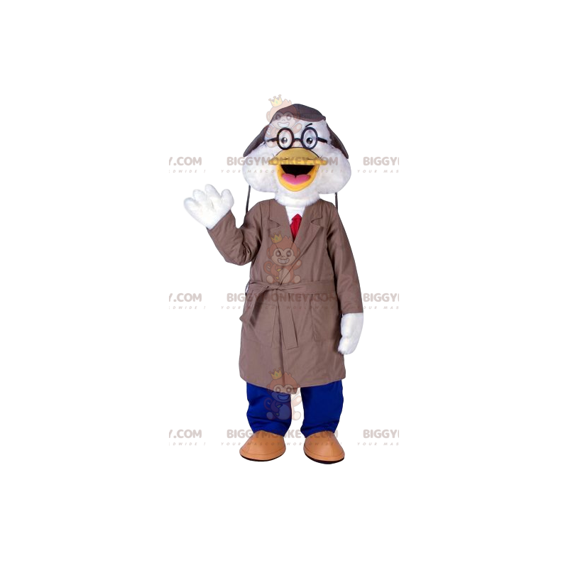 Disfraz de mascota de pato blanco BIGGYMONKEY™ con impermeable Disfraz de mascota de pato blanco BIGGYMONKEY™ con impermeable