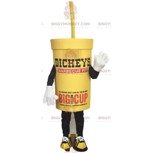 BIGGYMONKEY™ mascot costume of yellow to-go drink and its straw